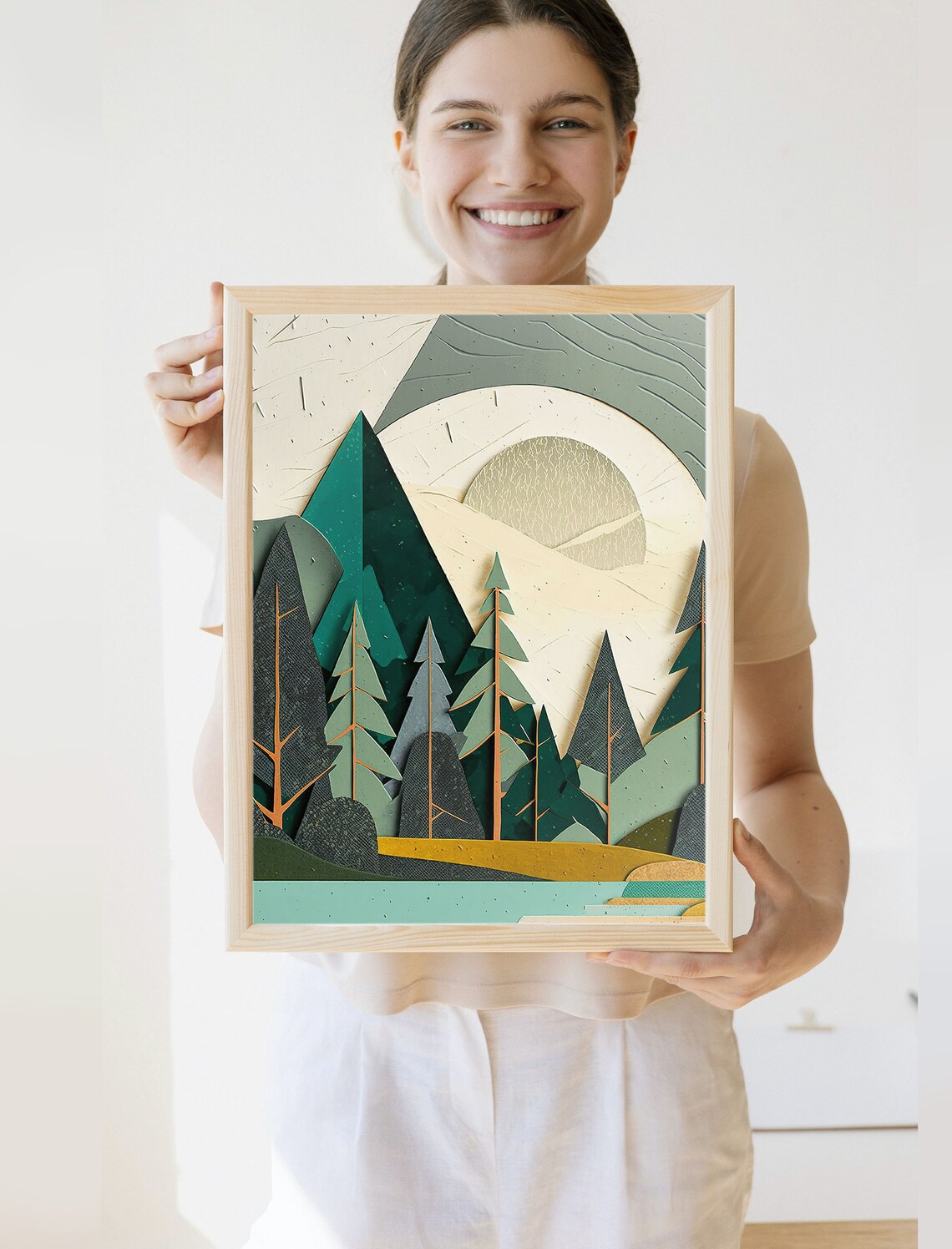 Paper Cutout Nature Art Print, Rustic Lake House Decor