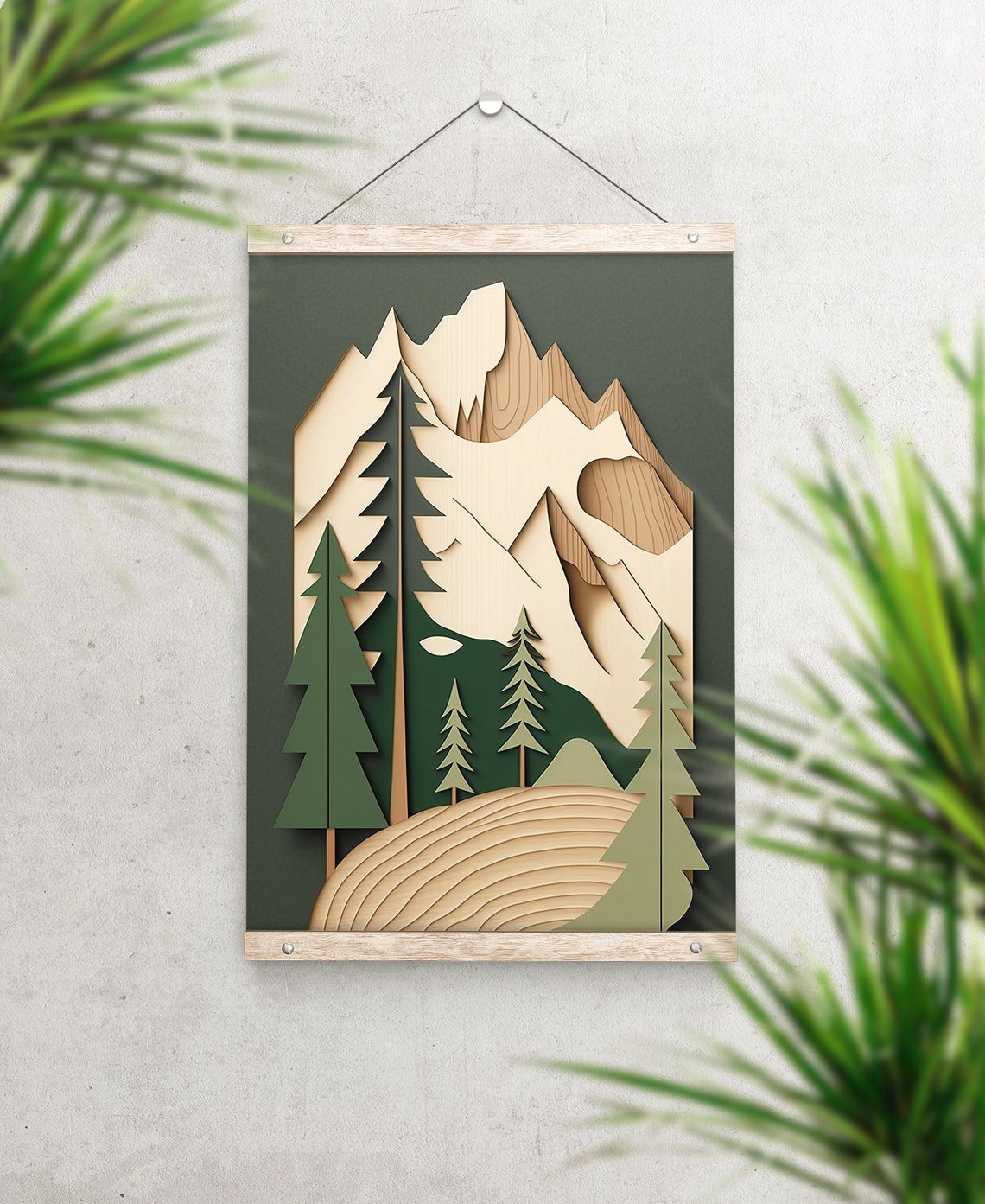 Layered Wood Style Mountain Pines Rustic Modern Nature Poster - Image 5