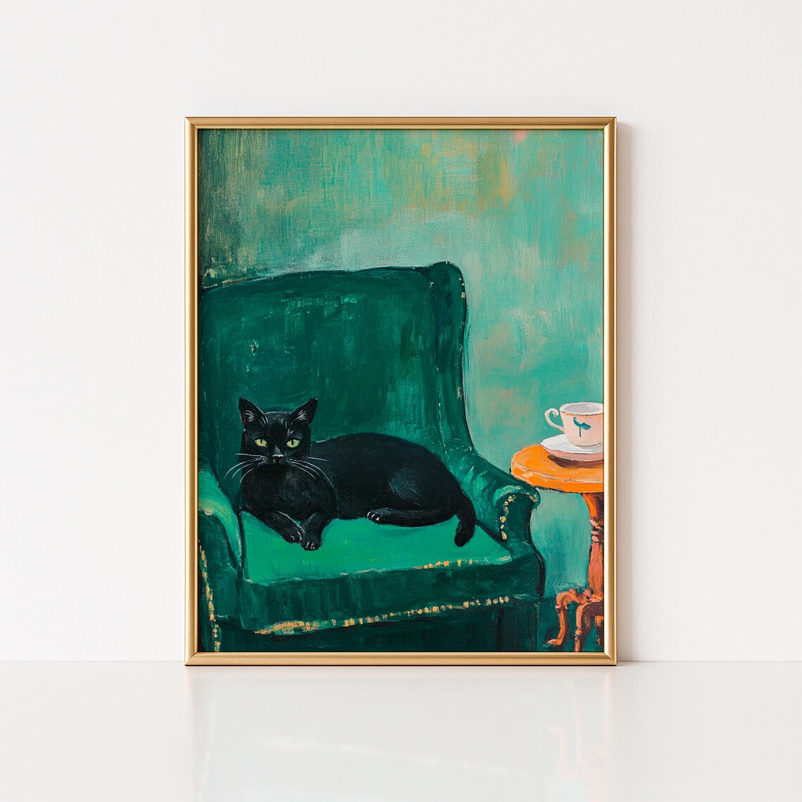 Black Cat High Tea Vintage Farmhouse Art Print