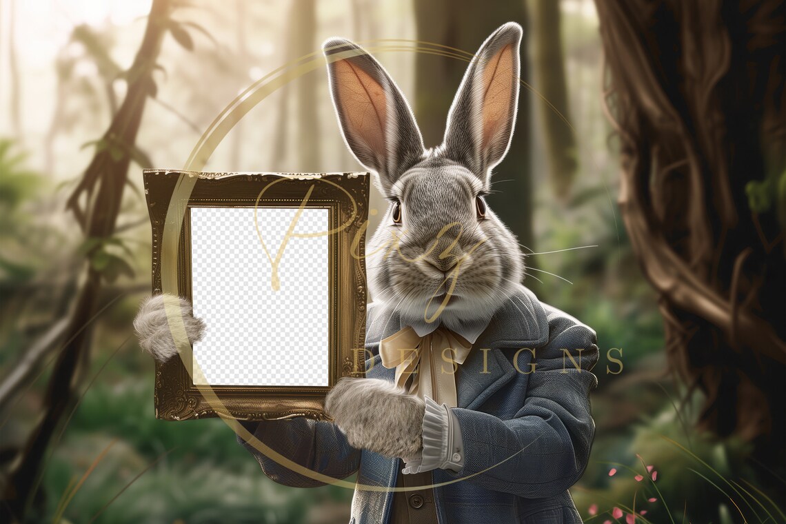 Easter Bunny Holding Photo Frame, Poster Print - Image 2