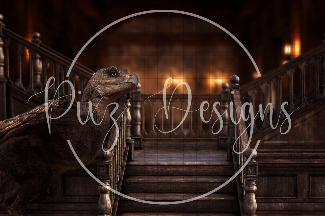 Dinosaur Castle Staircase Fantasy Background - Image 2
