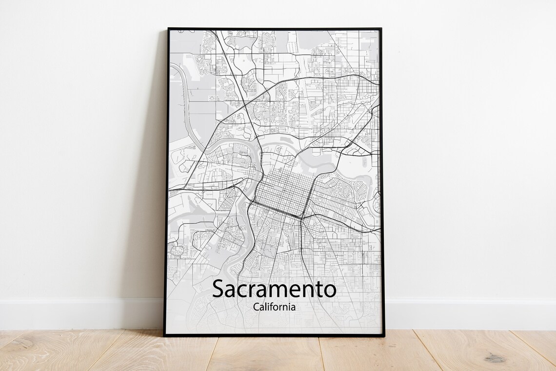 Sacramento California Black and White Minimalist Street Map Poster