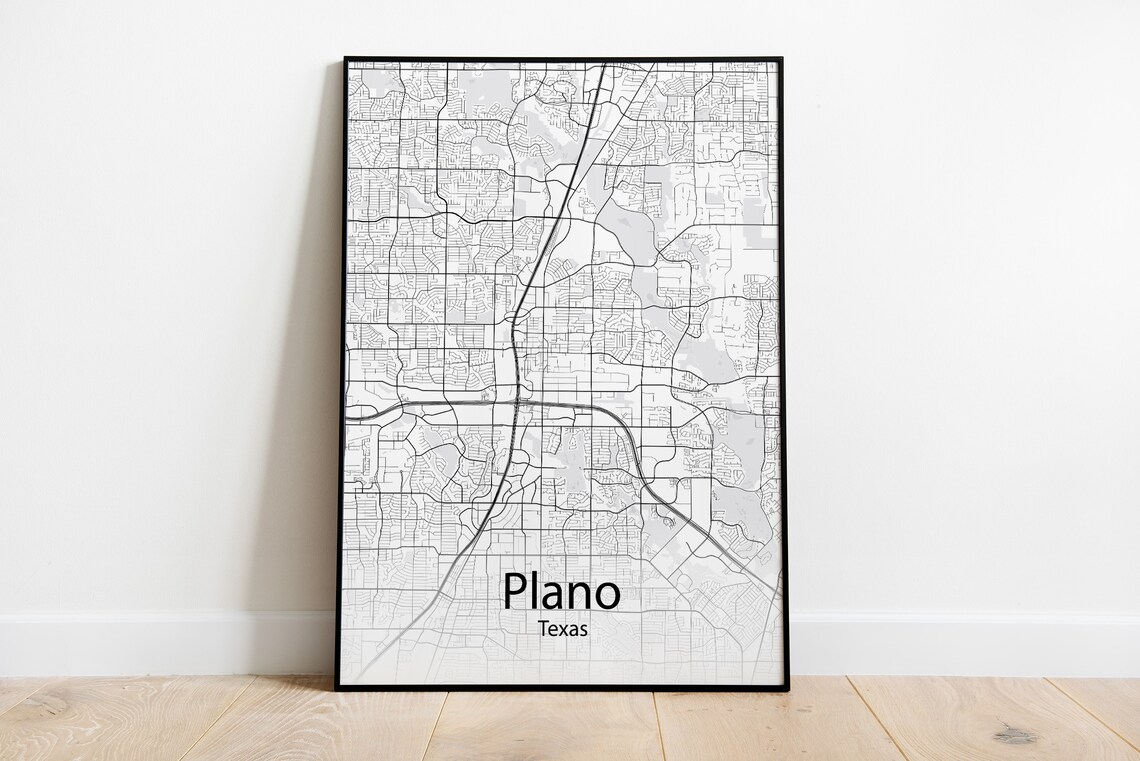 Plano Texas Elegant Monochrome City Street Map Poster House Gift