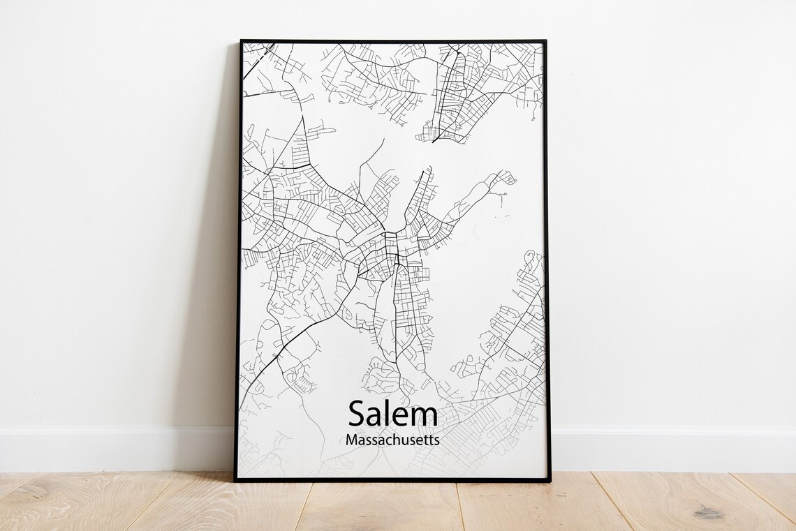 Salem Massachusetts Black and White Minimalist Street Map Poster