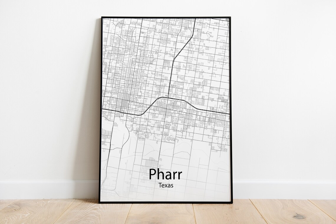 Pharr Texas City Map Minimalist Black And White Street Art Poster