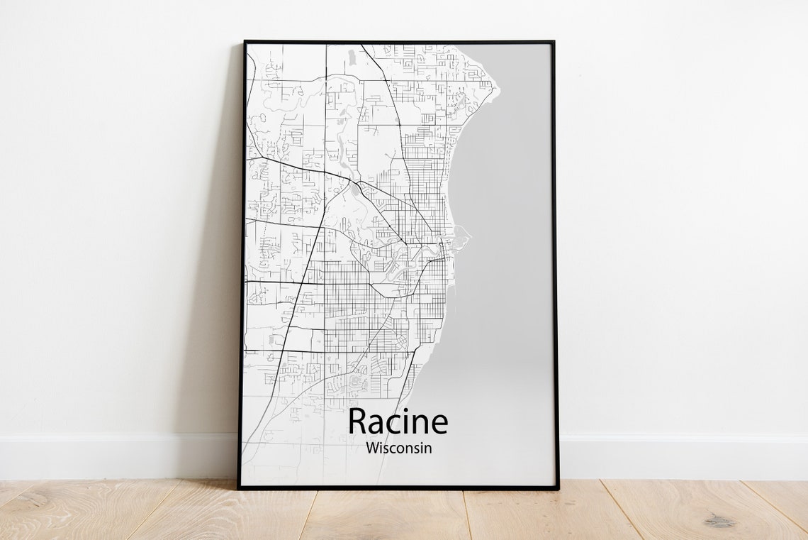 Racine Wisconsin Contemporary Minimalist Street Map Art Print Gift