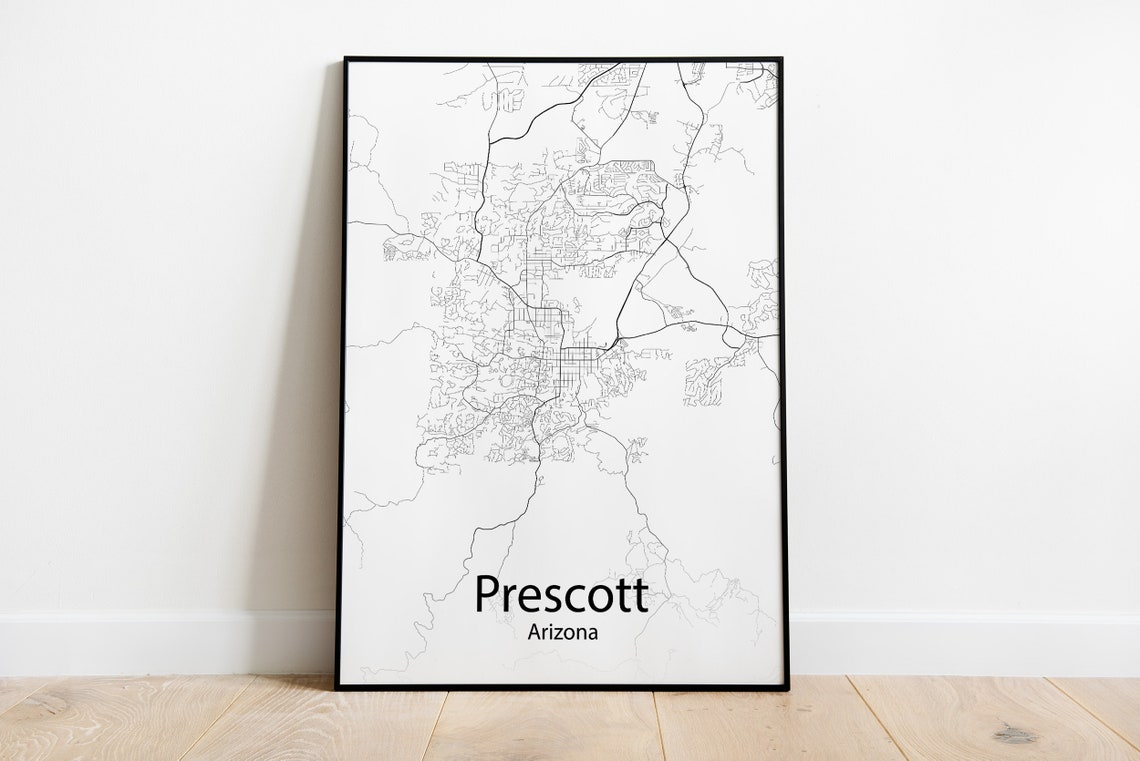 Prescott Arizona Classic Black and White Modern City Map Poster Gift