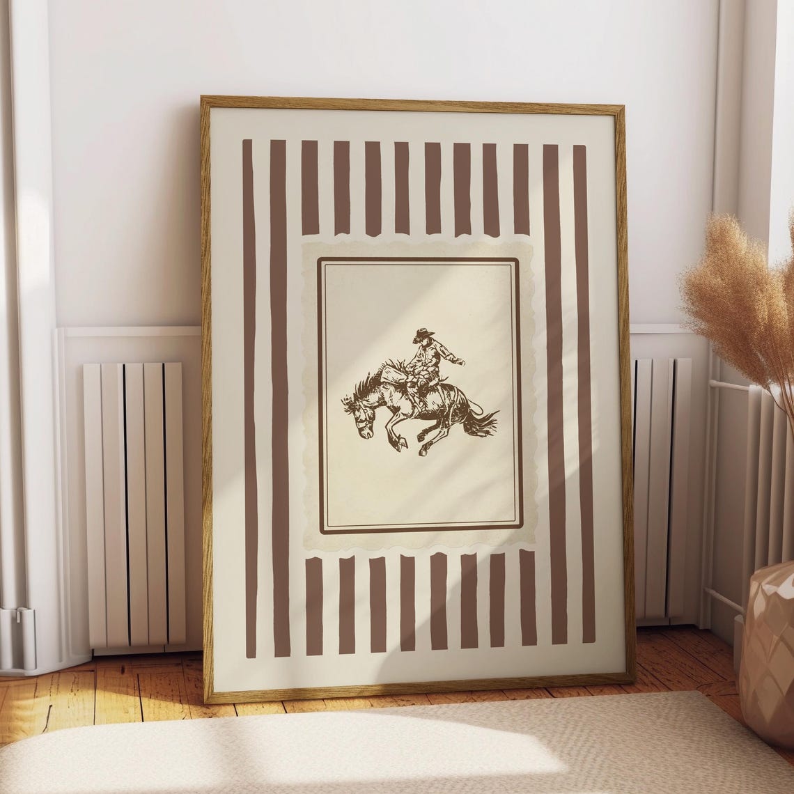 Western Cowboy Striped Art Print, Vintage Rodeo