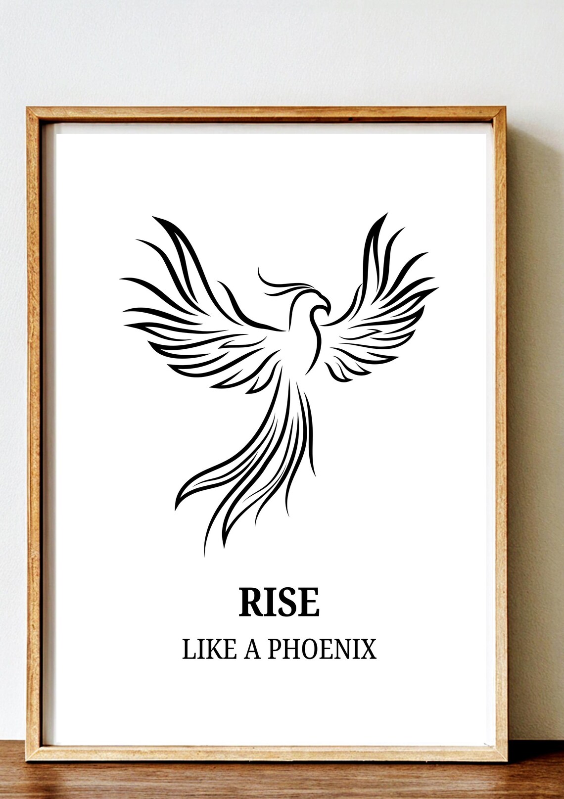 Rise Like A Phoenix Bold Black Line Art Inspirational Quote Poster - Image 2
