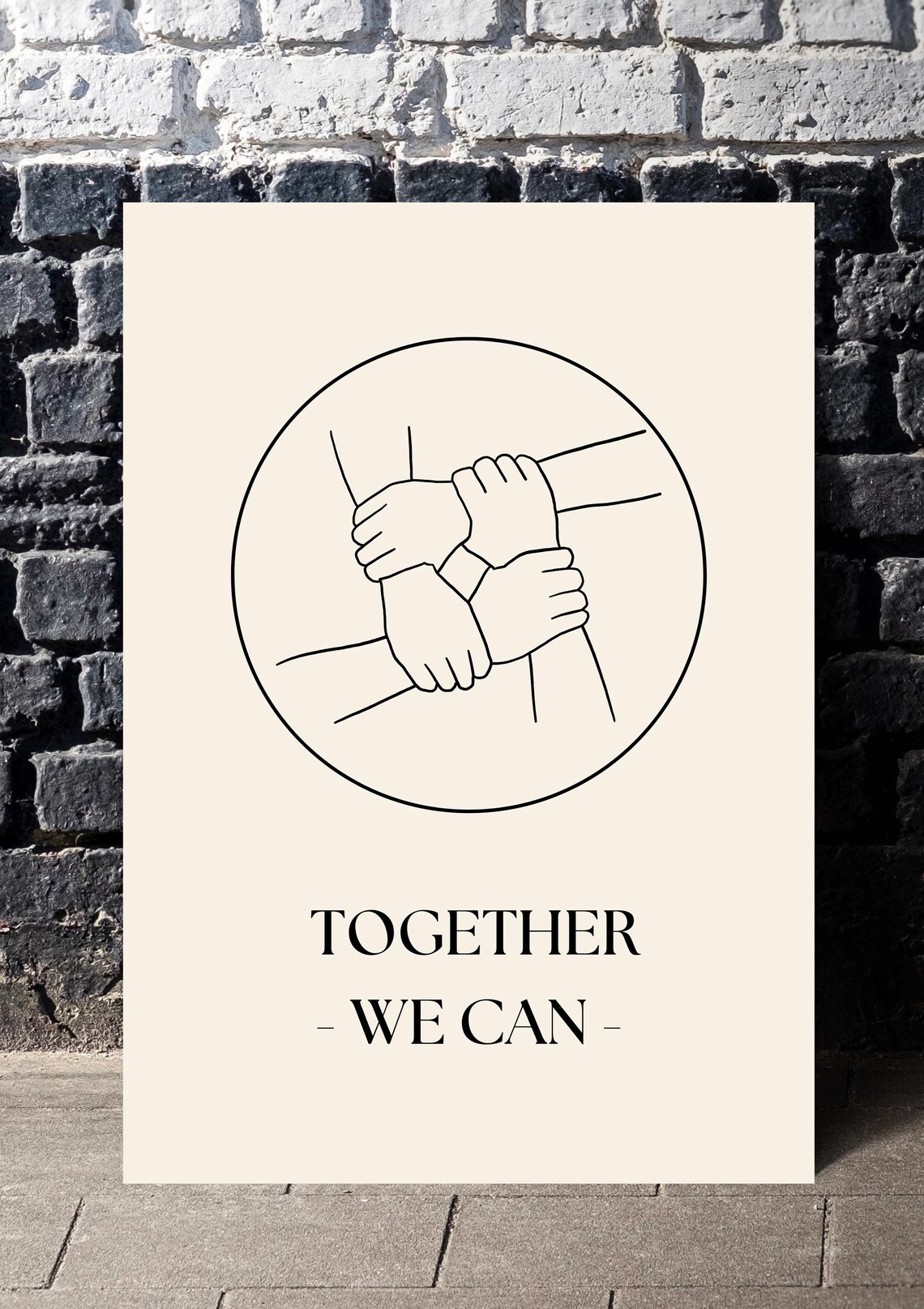 Together We Can United Hands Teamwork Line Art Motivational Poster - Image 2