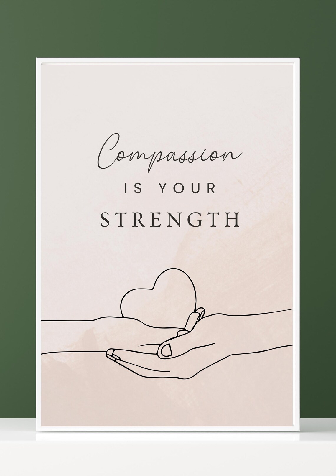 Compassion Is Your Strength Hands Holding Heart Line Art Poster - Image 3