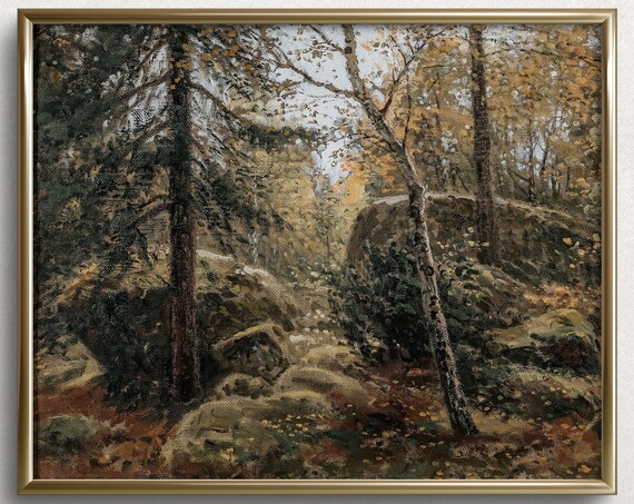 Oregon Forest Moody Art Forest Wall Art Tree Landscape Painting Nature Walk Art Forest Decor Oregon Pine Trees L291