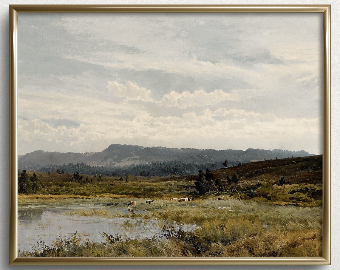 Lakeside Ranch French Country Wall Art Countryside Landscape Oil Painting Vintage Landscape Painting L290
