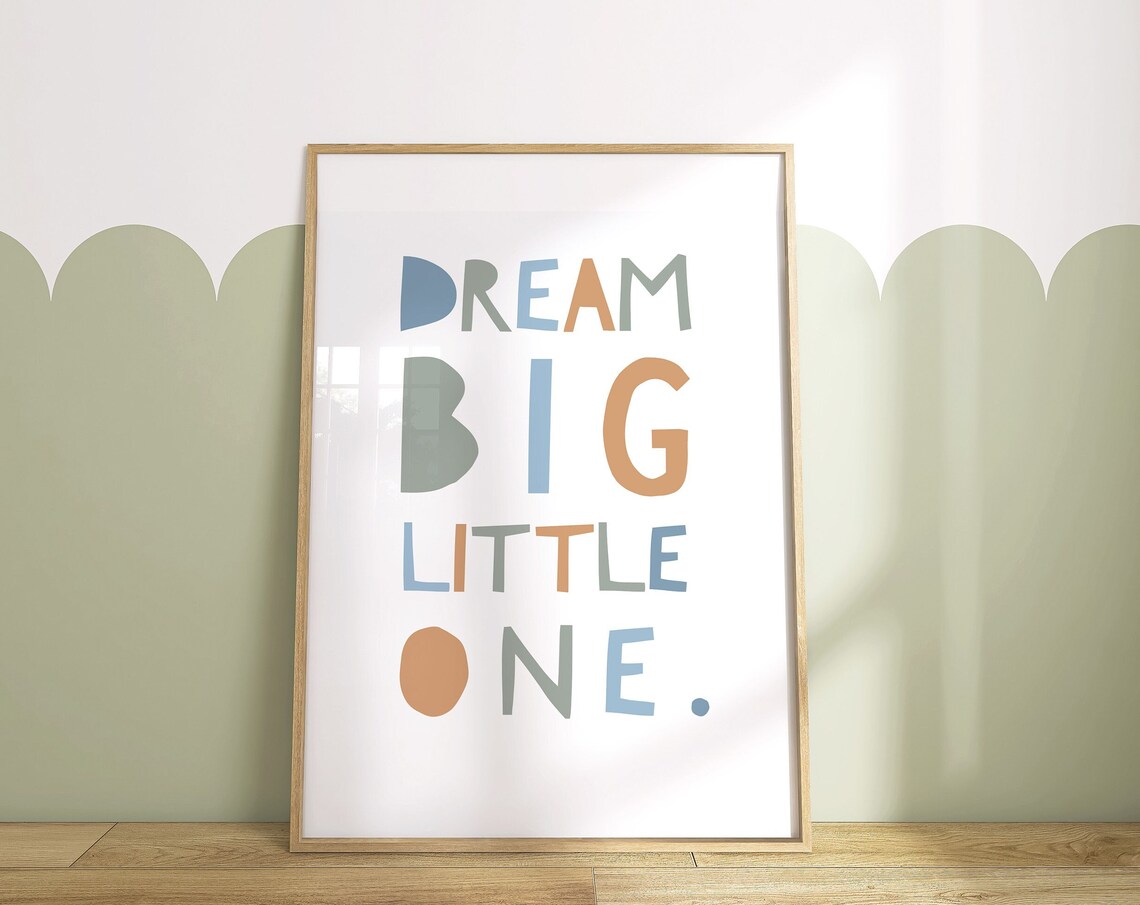 Dream Big Little One Colorful Block Letter Nursery Kids Room Poster