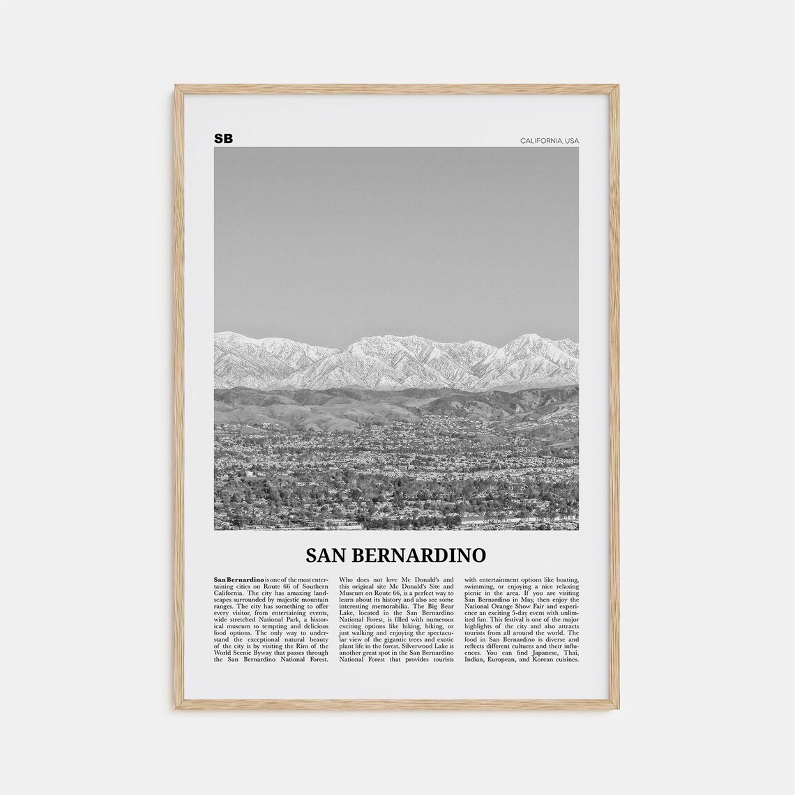 San Bernardino Black And White California Travel Poster