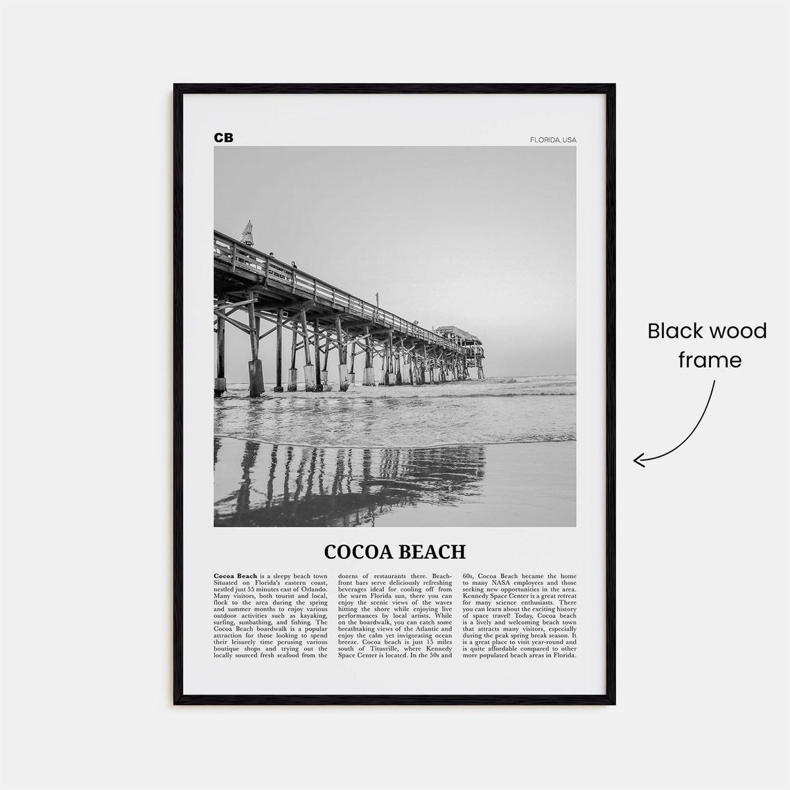 Cocoa Beach Black and White Travel Poster, Florida - Image 3