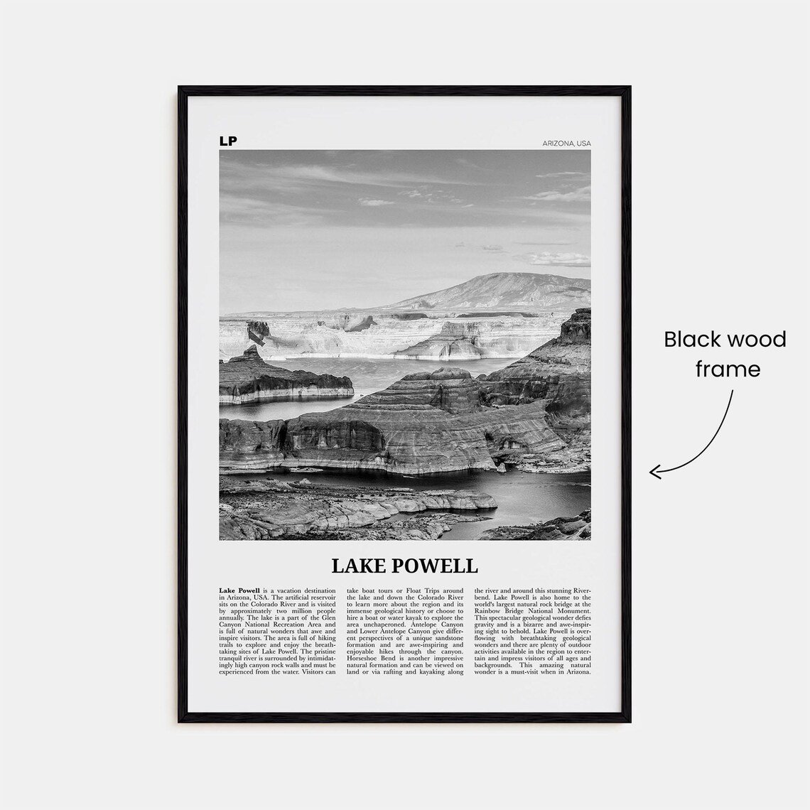 Lake Powell Black and White Travel Poster, Arizona - Image 3