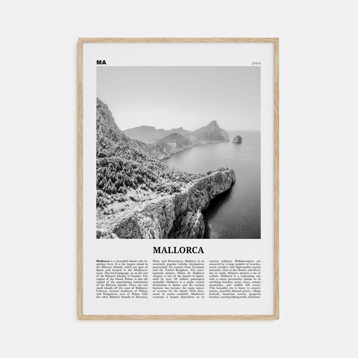 Mallorca Black and White Travel Poster, Spain