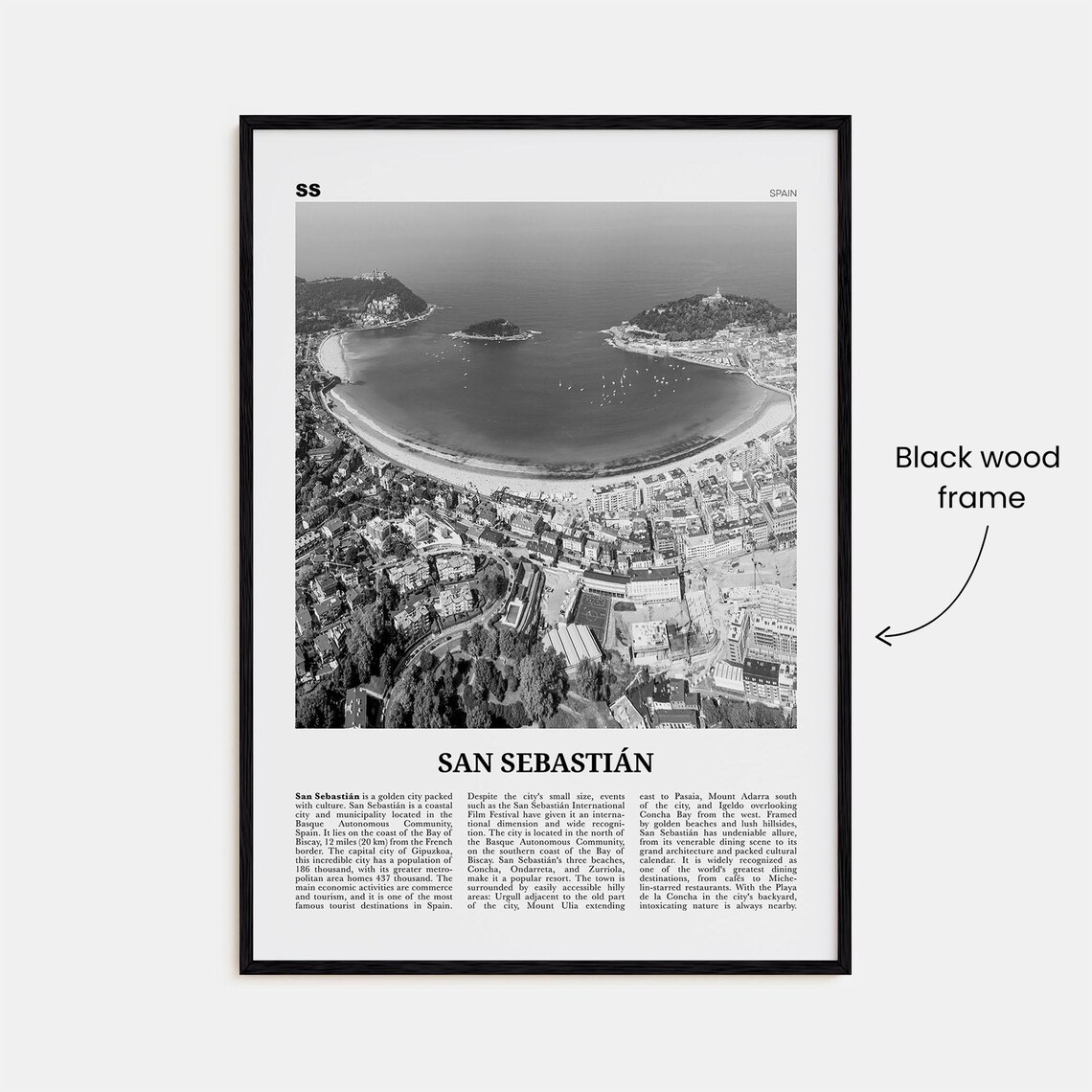 San Sebastian Black and White Travel Poster, Spain - Image 3