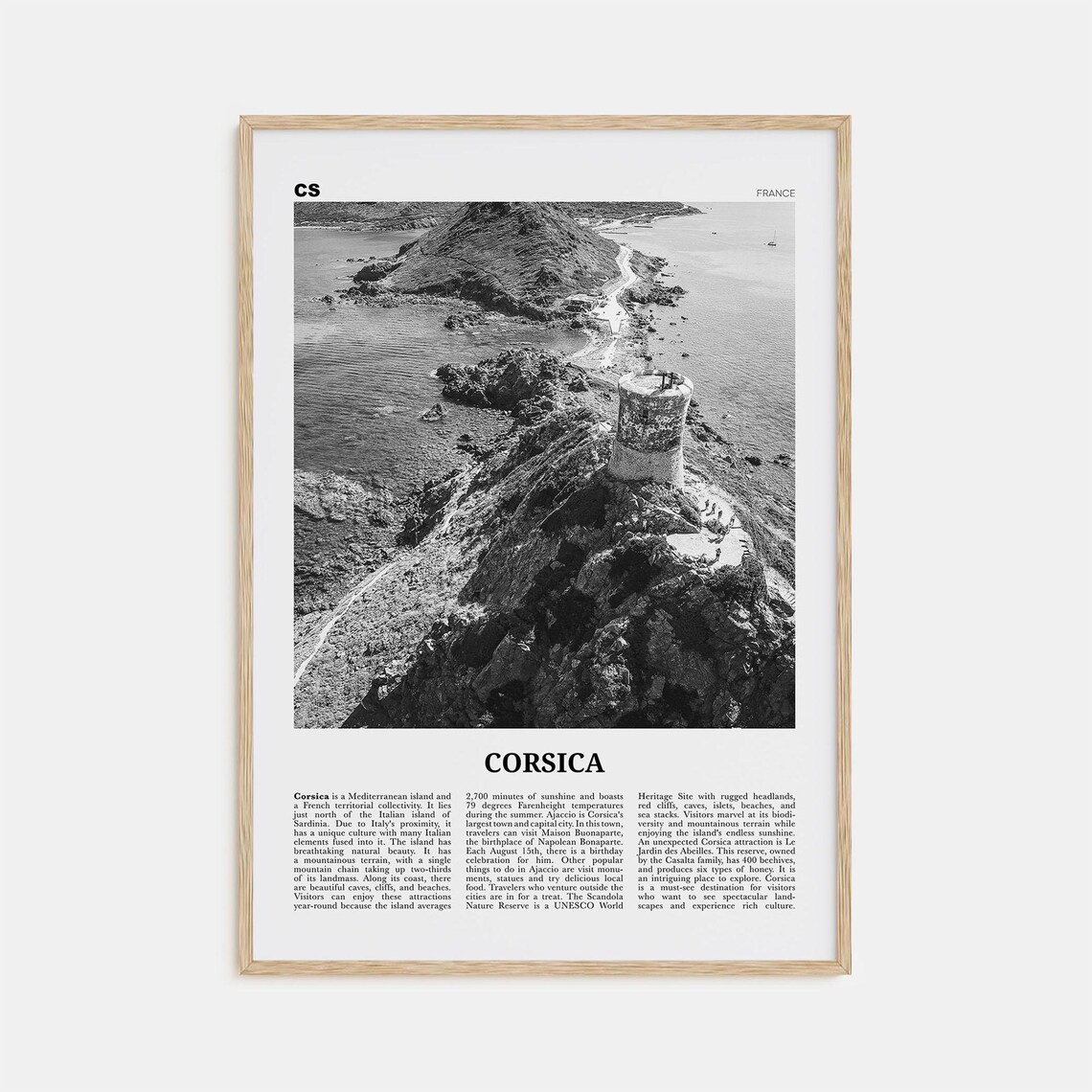 Corsica Black And White Travel Poster, Corsica France