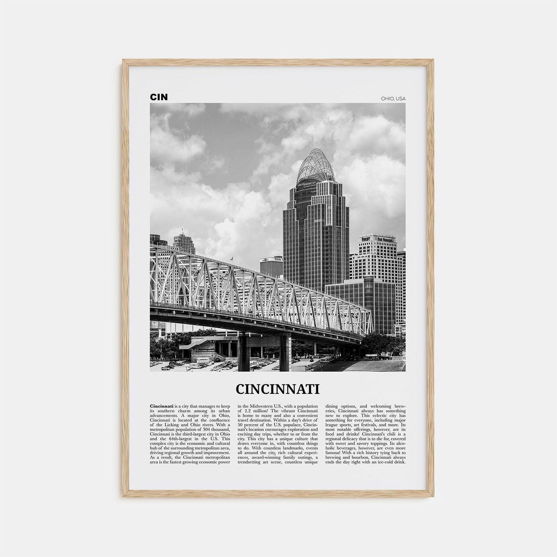 Cincinnati Black and White No. 2 Travel Poster