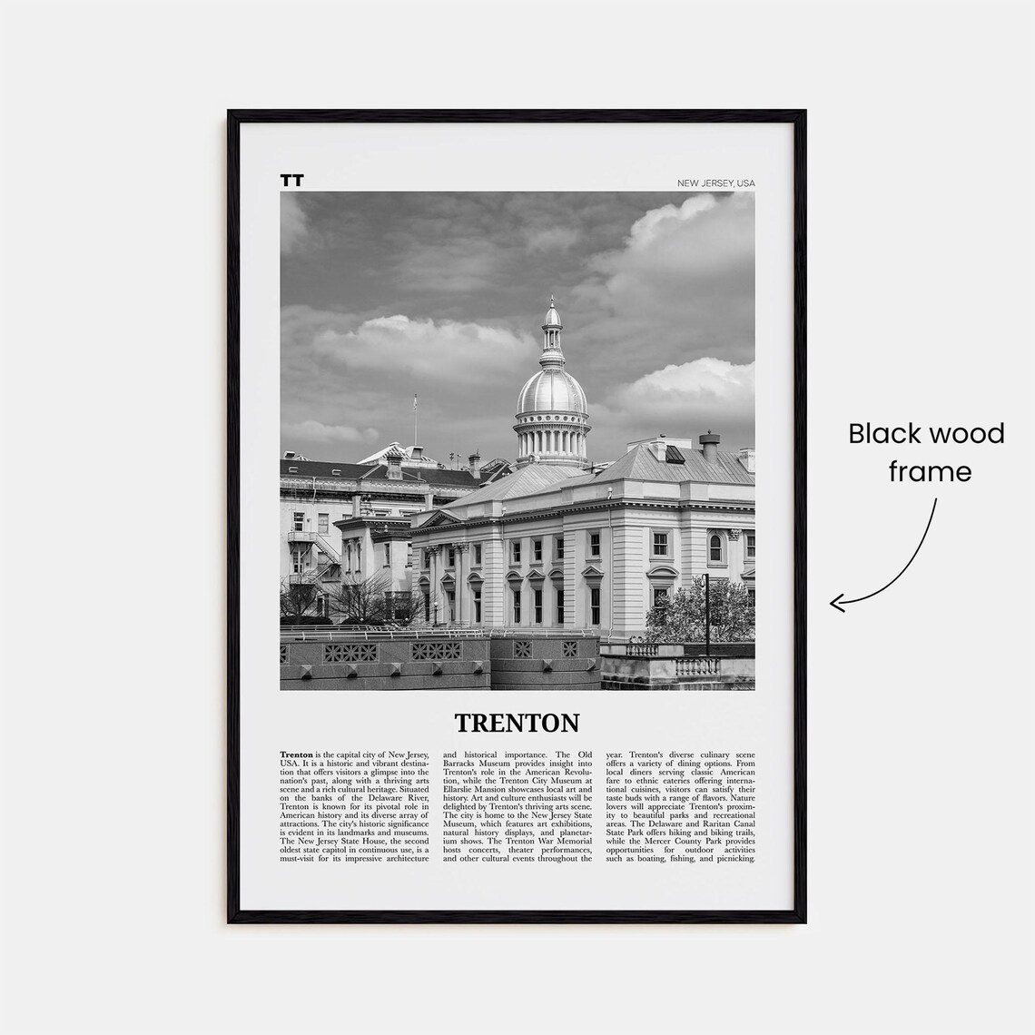 Trenton Print Black And White Trenton Wall Art Trenton Poster Trenton Photo Trenton Wall Dcor Trenton Map New Jersey Usa - Image 3