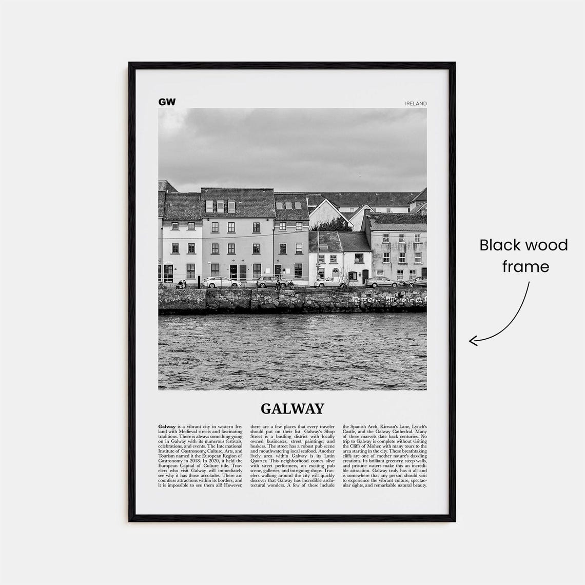 Galway Black and White Travel Poster, Ireland - Image 3