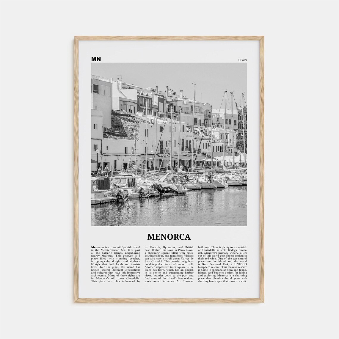 Menorca Black and White Travel Poster, Spain, Minorca
