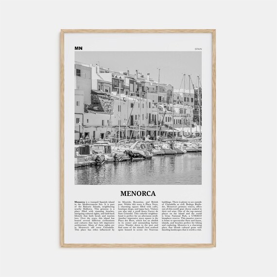 Menorca Black and White Travel Poster, Spain, Minorca
