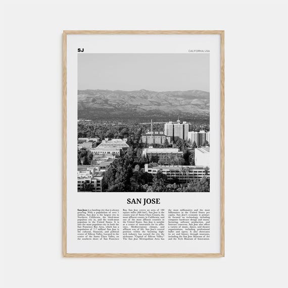 San Jose Black and White California Travel Poster