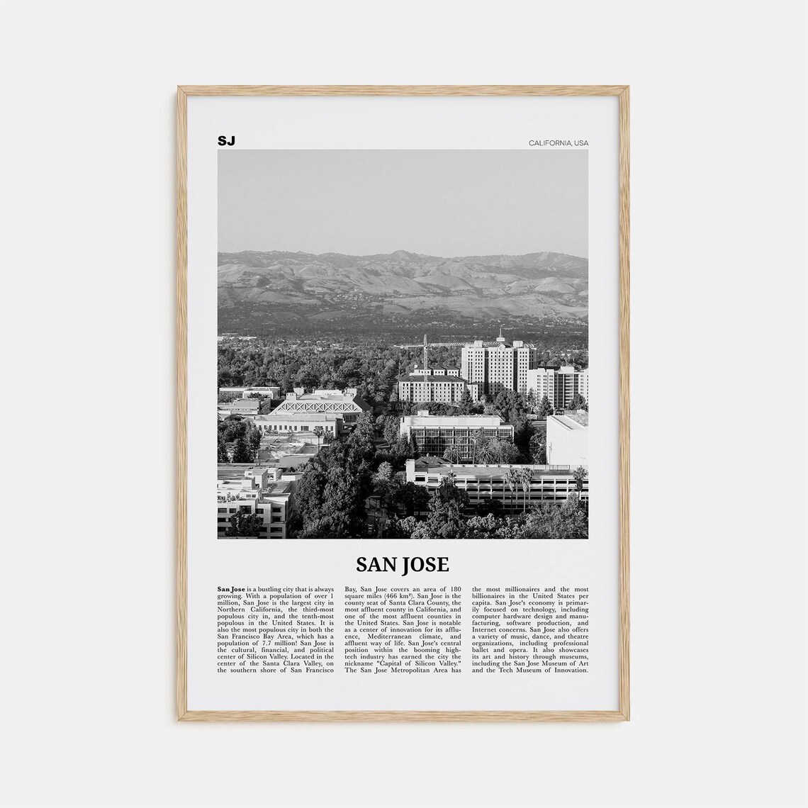 San Jose Black and White California Travel Poster