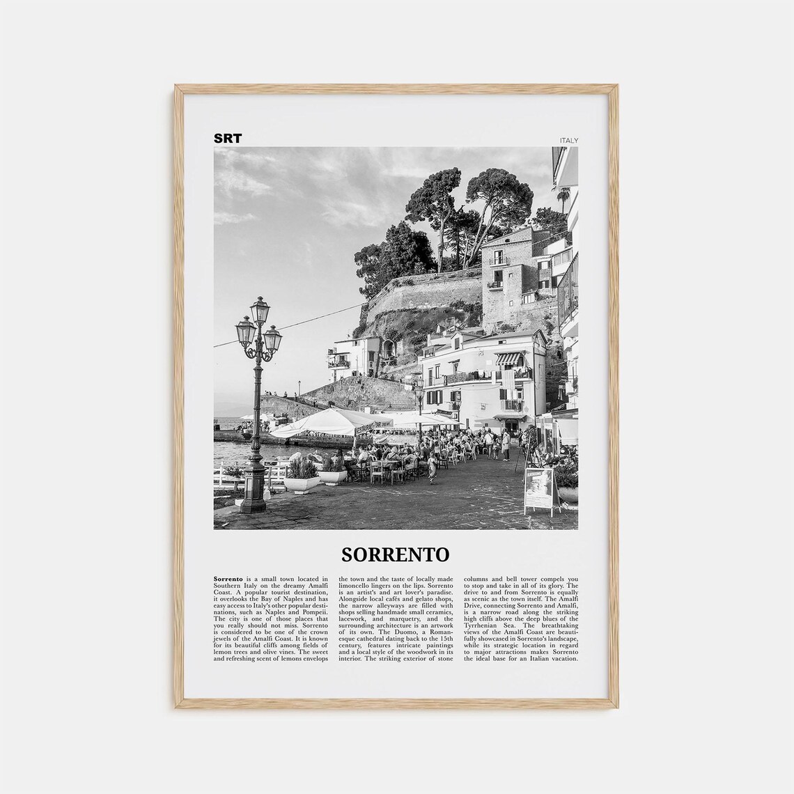 Sorrento Black and White Travel Poster, Italy