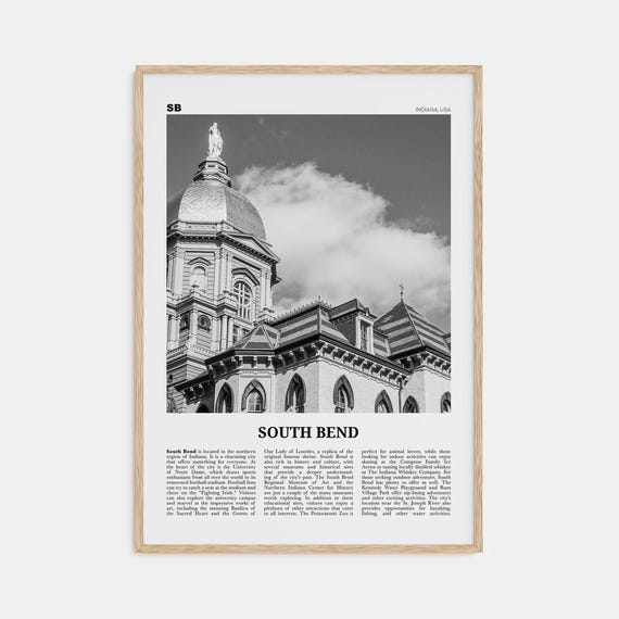 South Bend Black And White Travel Poster Print