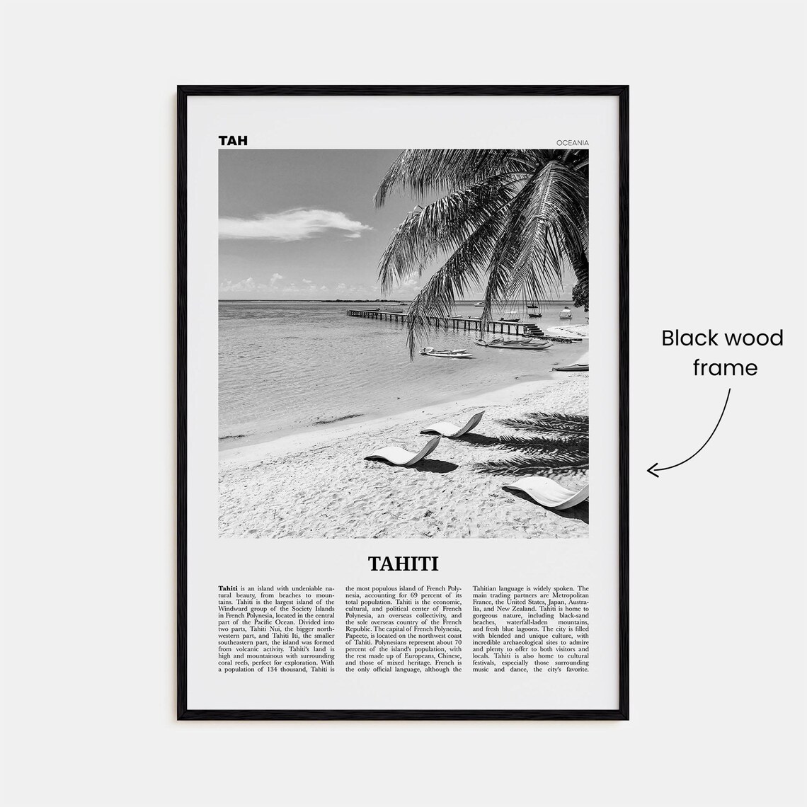Tahiti Black and White Travel Poster, Oceania - Image 3