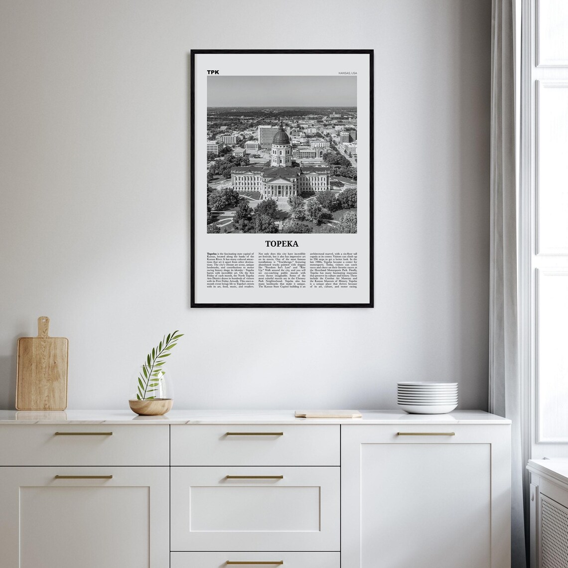 Topeka Kansas Map Print, Black And White Travel Poster - Image 2