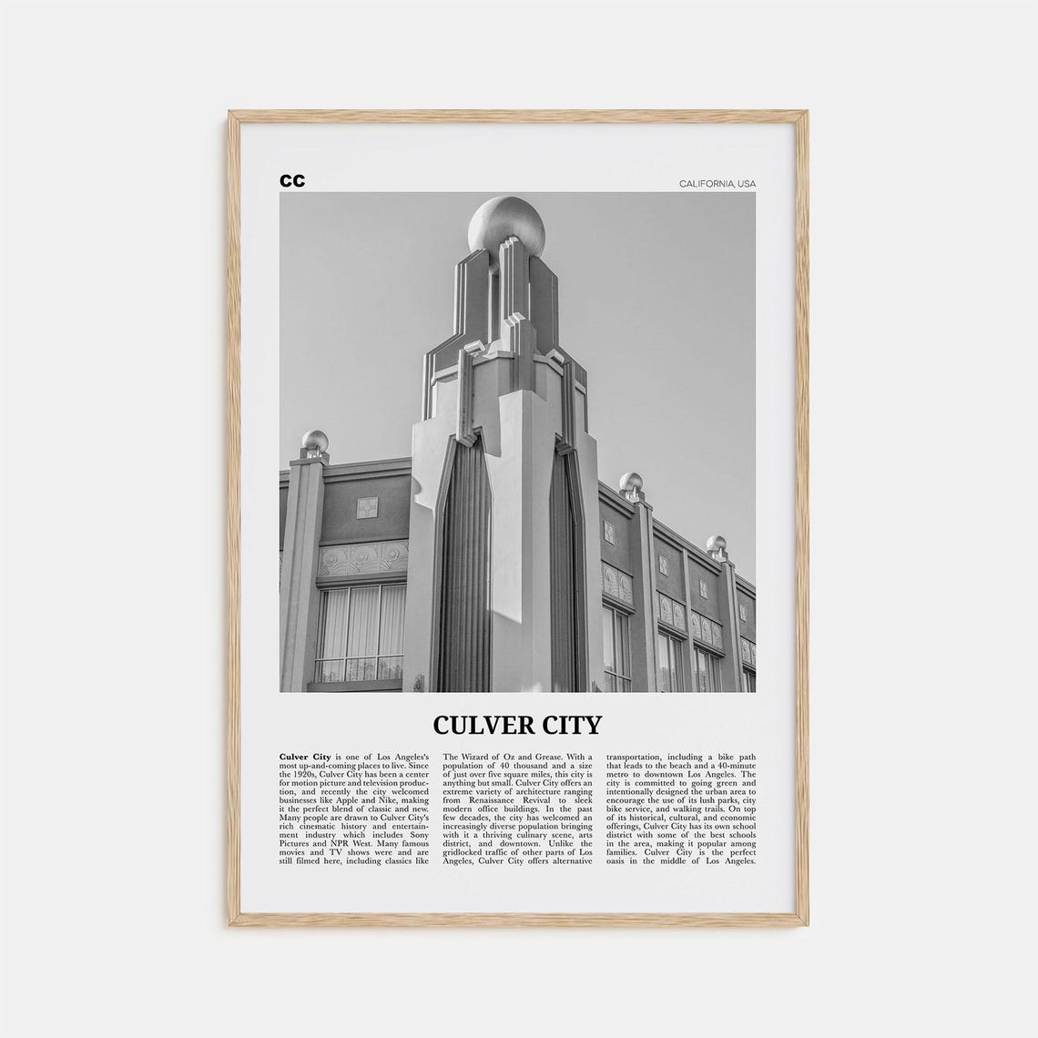 Culver City Black And White Travel Poster, California