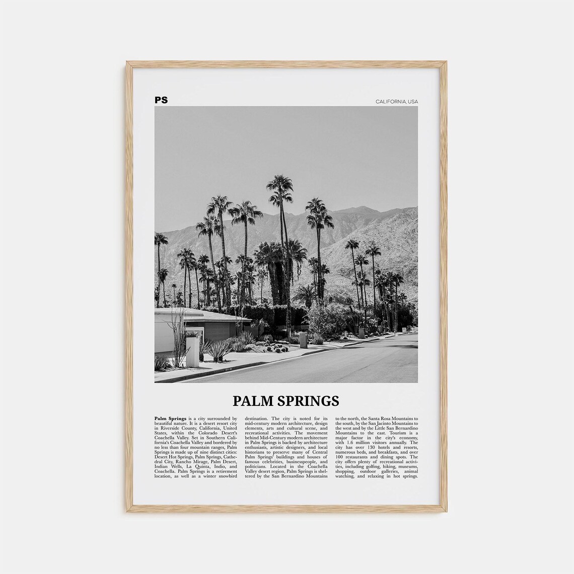 Palm Springs Black and White California Travel Poster