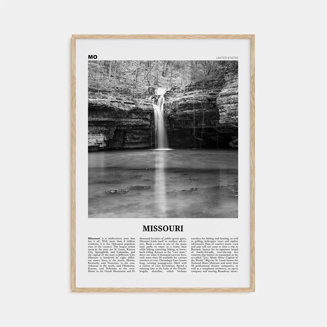 Black And White Missouri Map Poster Print, No. 2