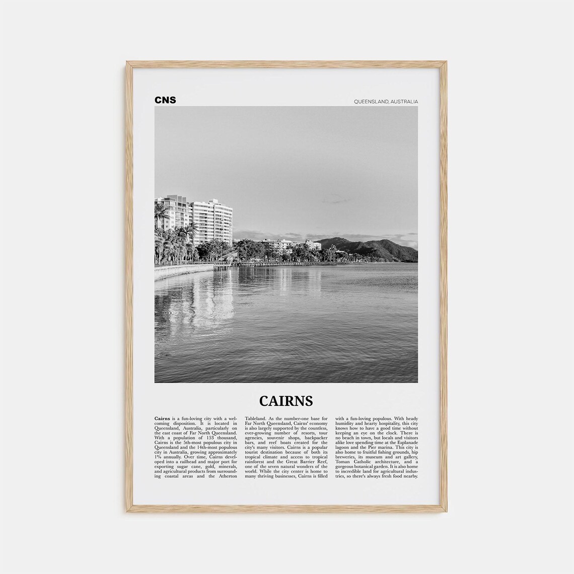 Cairns Black and White Travel Poster, Queensland