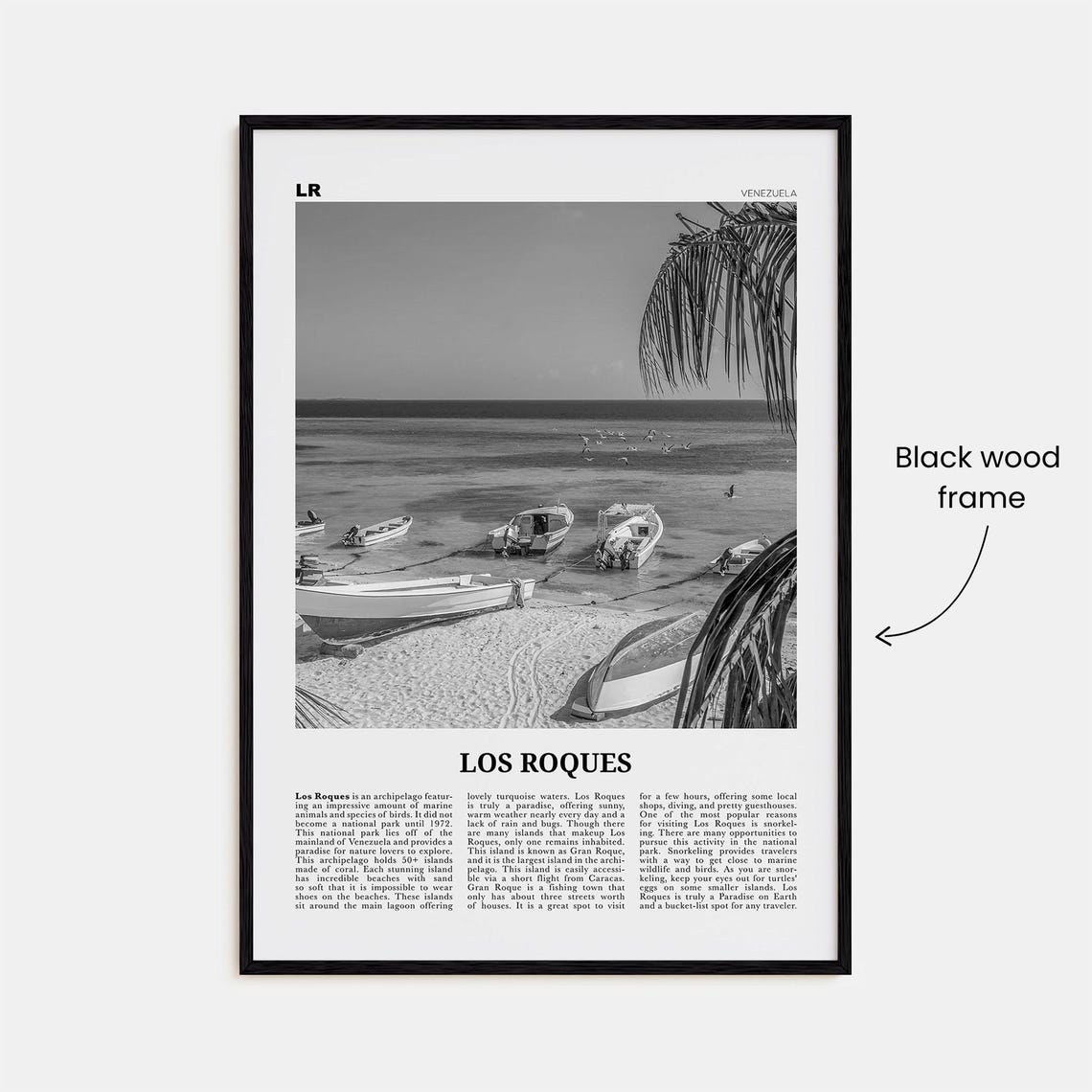 Los Roques Black and White Map, Venezuela Travel Poster - Image 3
