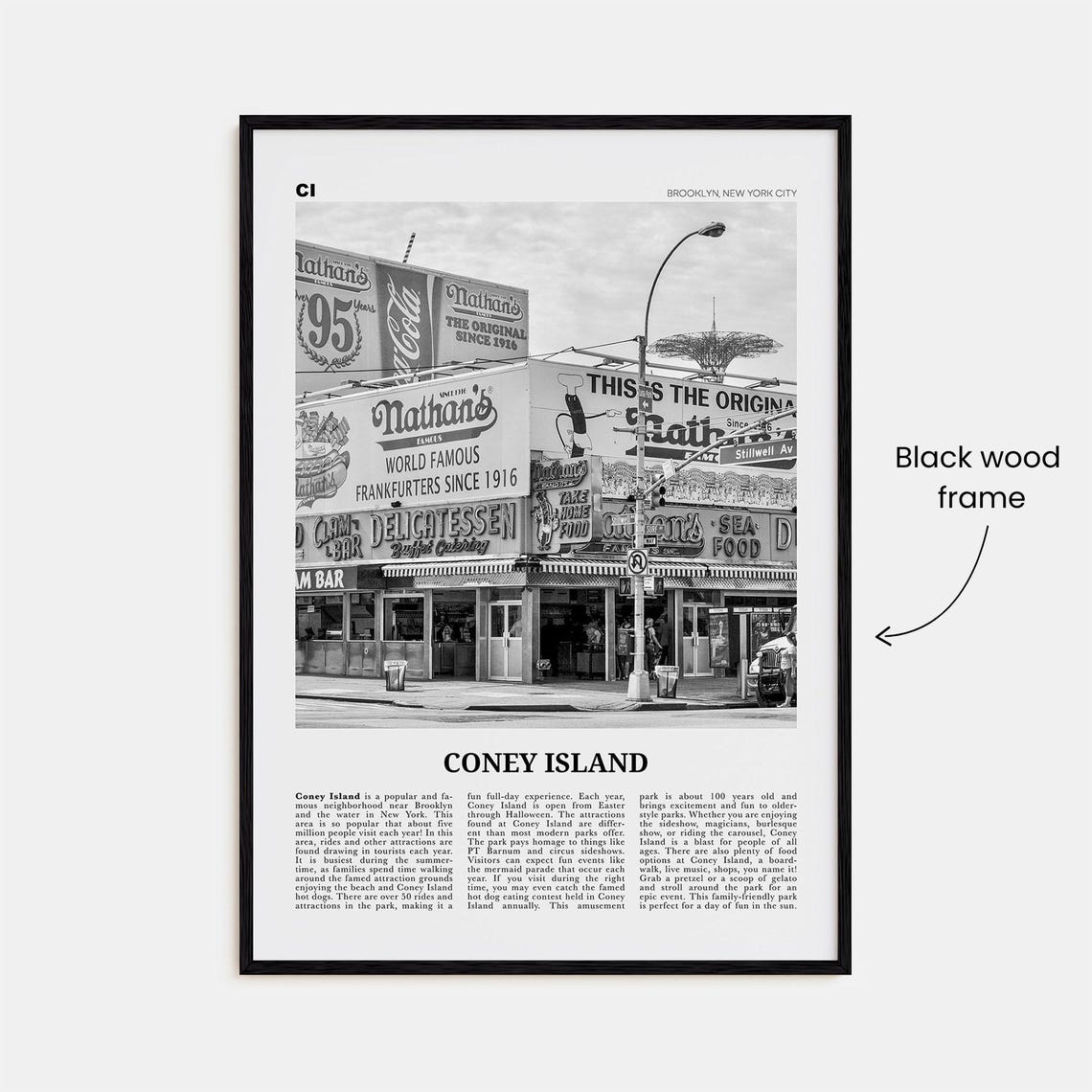 Coney Island Black and White Art Print, Brooklyn - Image 3