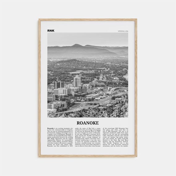Roanoke, Virginia Black and White Travel Poster
