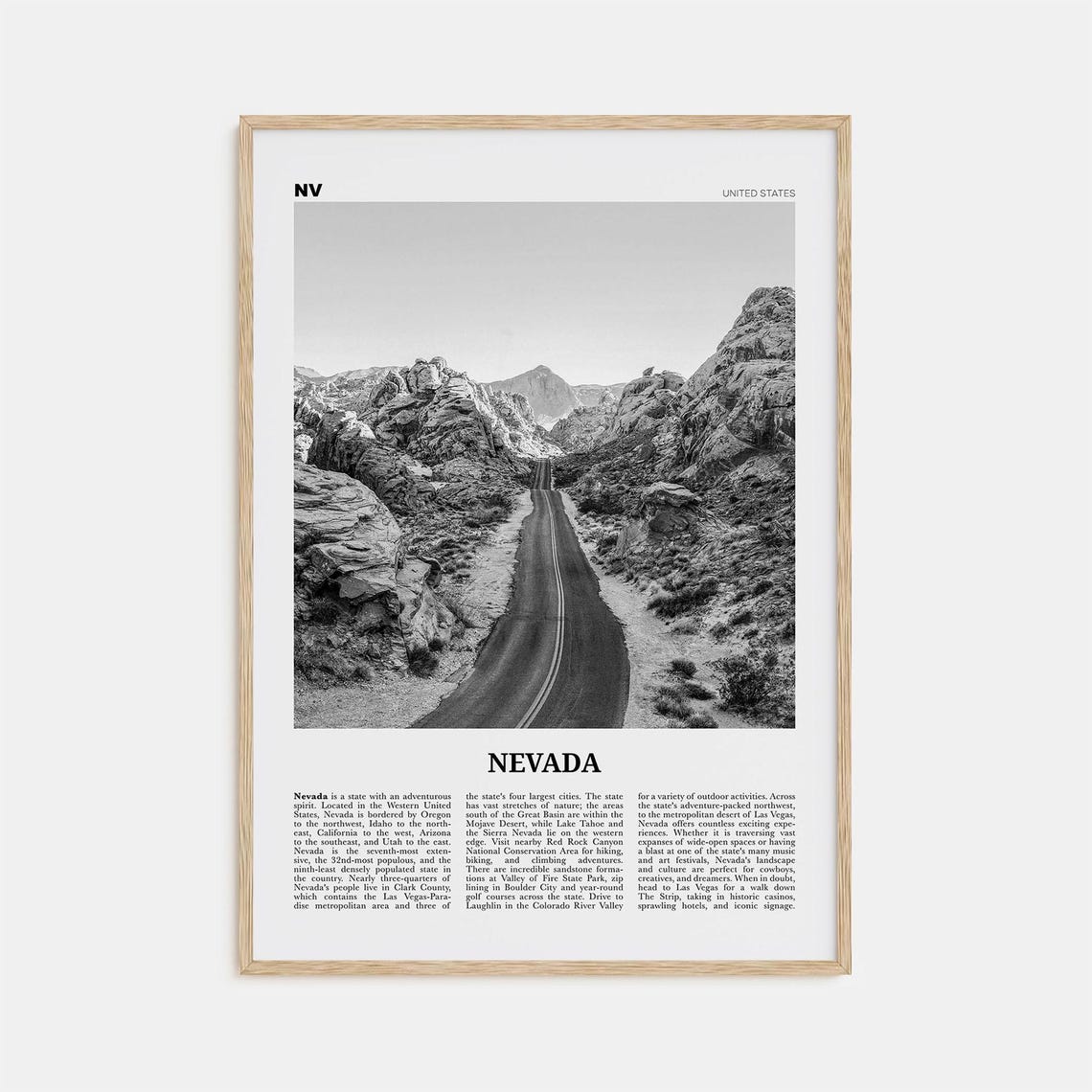 Nevada Black And White No. 1 Travel Poster Print