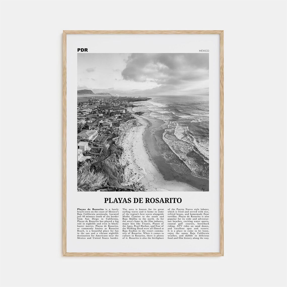 Playas De Rosarito Black And White Travel Poster