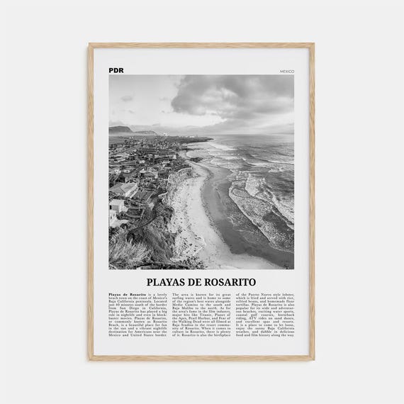 Playas De Rosarito Black And White Travel Poster