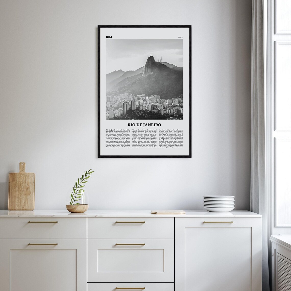 Rio de Janeiro Corcovado Christ Skyline Black and White Poster - Image 2