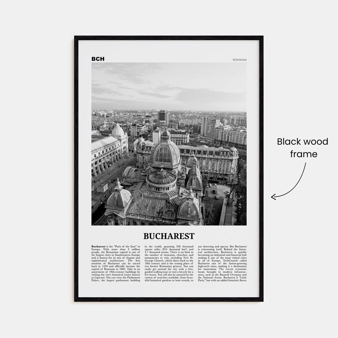 Bucharest Black and White No. 2, Romania Travel Poster - Image 3