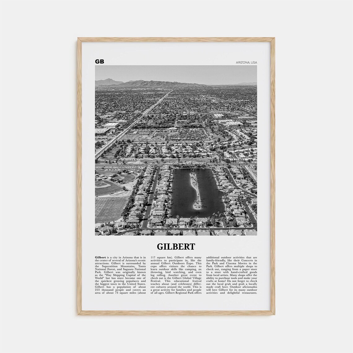 Gilbert Black and White Travel Poster, Arizona USA