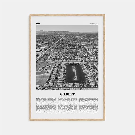Gilbert Black and White Travel Poster, Arizona USA