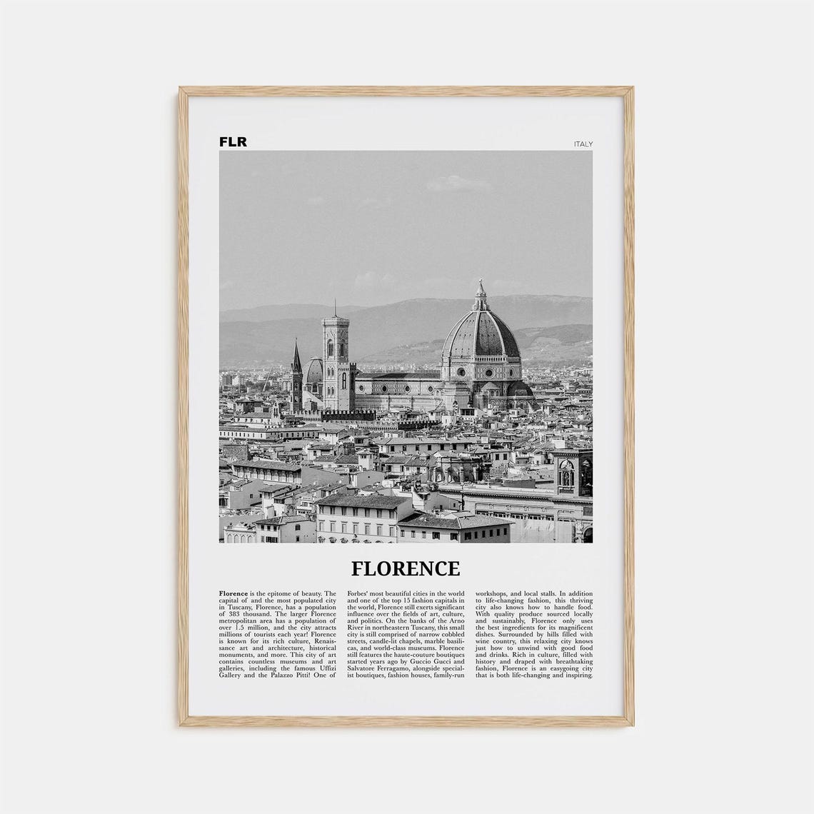 Florence Black and White Travel Poster, Italy
